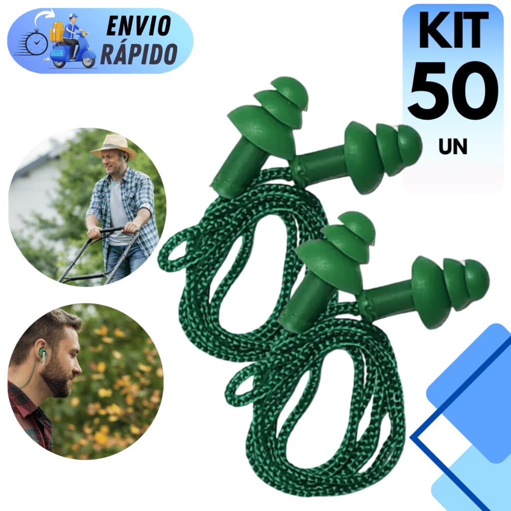 PROTETOR DE OUVIDO AURICULAR PLUG 17dB COM CORDÃO VERDE TIPO TAMPÃO CONTRA SONS E RUÍDOS ALTOS