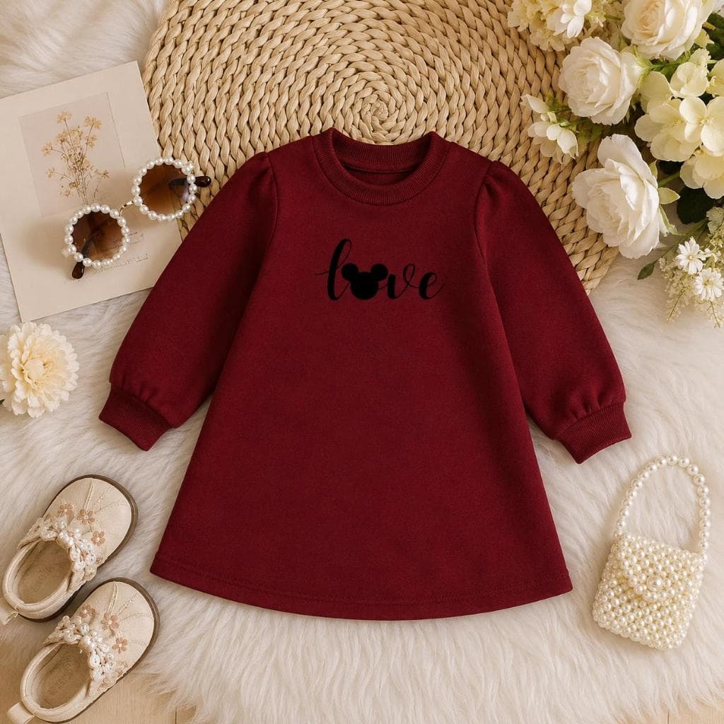 Vestido Moletom Infantil Menina Agasalho Inverno Frio Estampado Love Sobretudo Manga Longa Quentinho Minnie