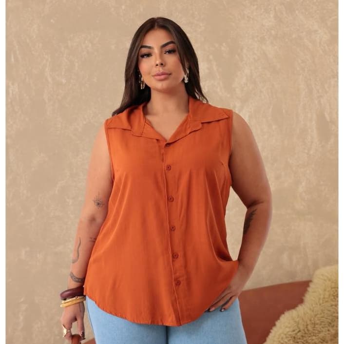 Blusa Regata Feminina Viscolinho Alça Larga  Elegante Social soltinha  - Plus Size
