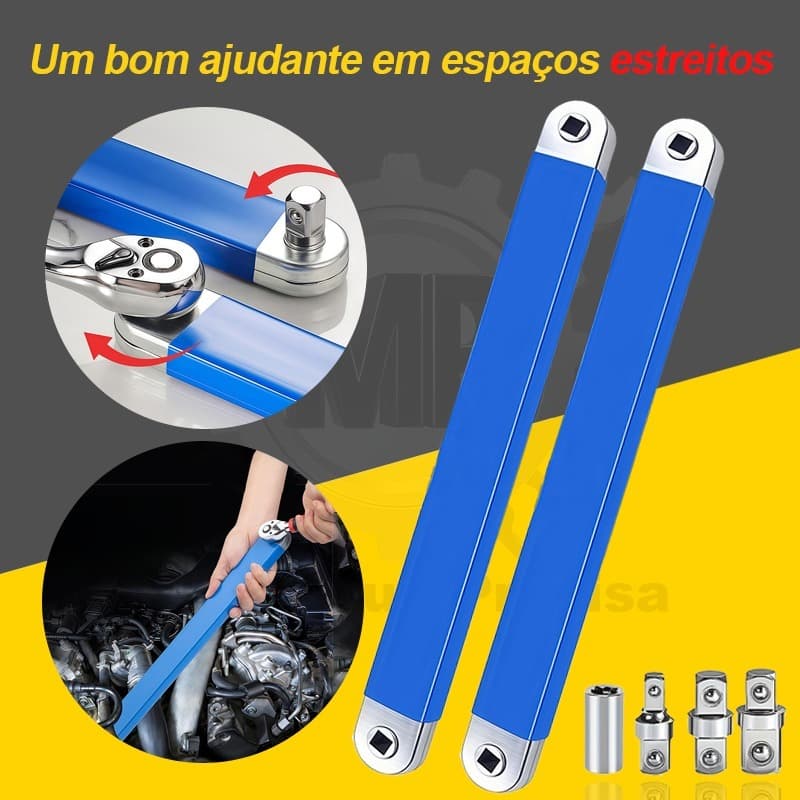 Kit Chave de Extensão com Catraca + 4 Adaptadores | Ferramenta Resistente para Mecânica e Reparos