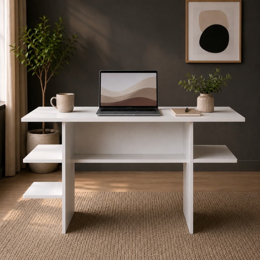 Escrivaninha Mesa Para PC Duas Telas Com Prateleira