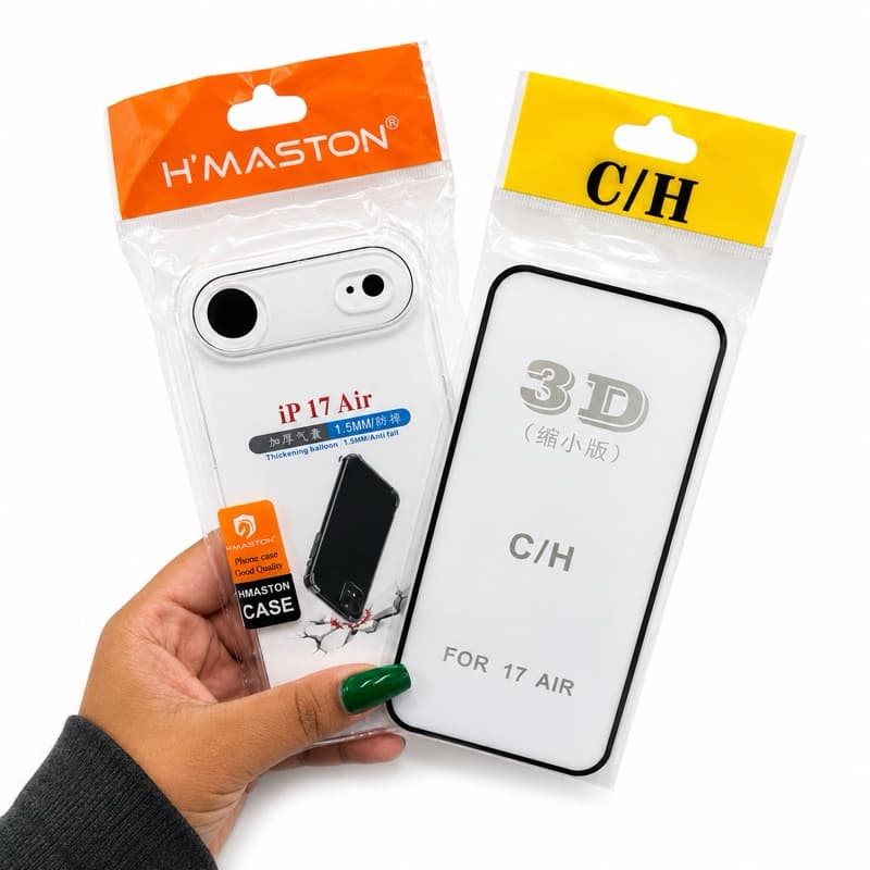 Kit Proteção Completa para IPHONE 17 AIR Anti-Impacto + Película 3D de Vidro temperado.