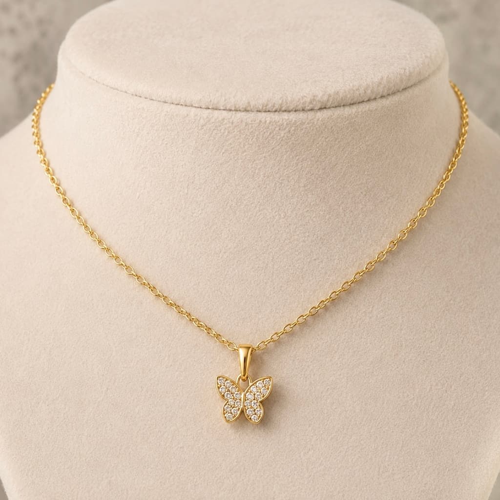 Colar Cordão Feminino Cor identico ouro 18k + Pingente Borboleta crav | Não Descasca | Garantia Vitalicia