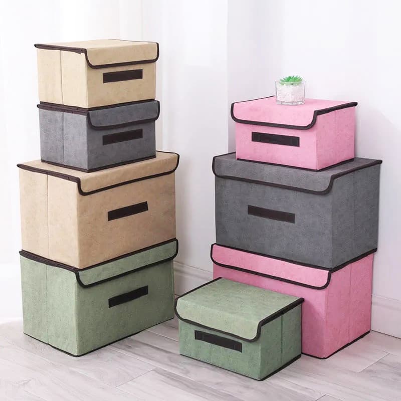 KIT2 Caixa Organizadora Dobrável com Tampa – Organizador Multiuso para Roupas, Brinquedos e Documentos