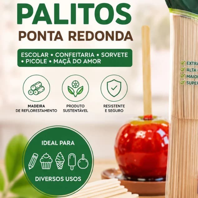 200~1500 Palito Ponta Redonda Madeira Natural Sorvete Picole Confeitaria Artesanato Escolar Maquete