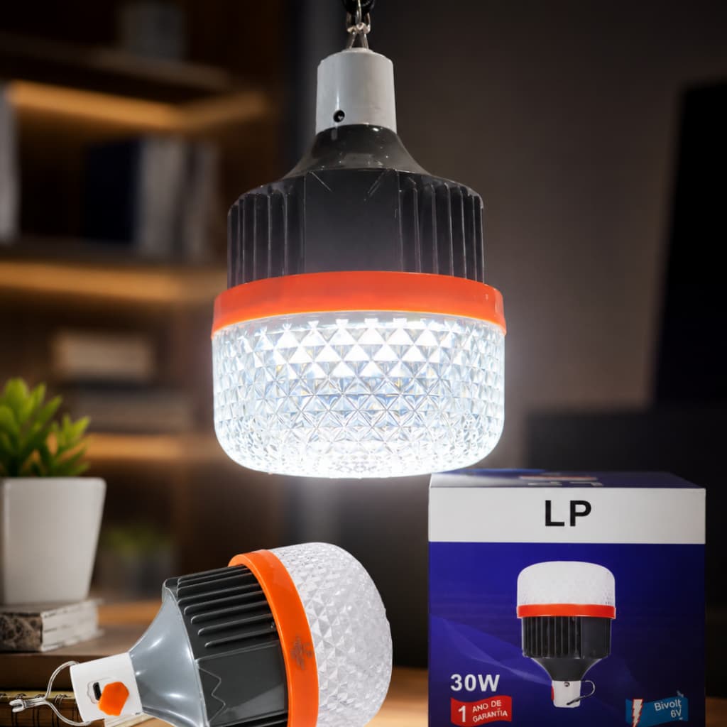 LÂMPADA LED DE EMERGÊNCIA 30W RECARREGÁVEL BRANCA LP