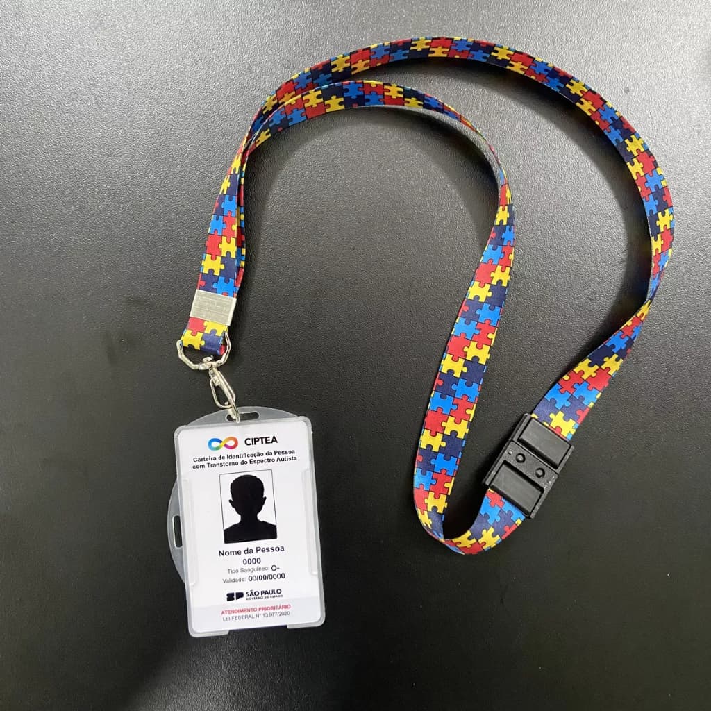 Crachá Autismo - Impressão Ciptea + Cordão Autismo + Porta Crachá