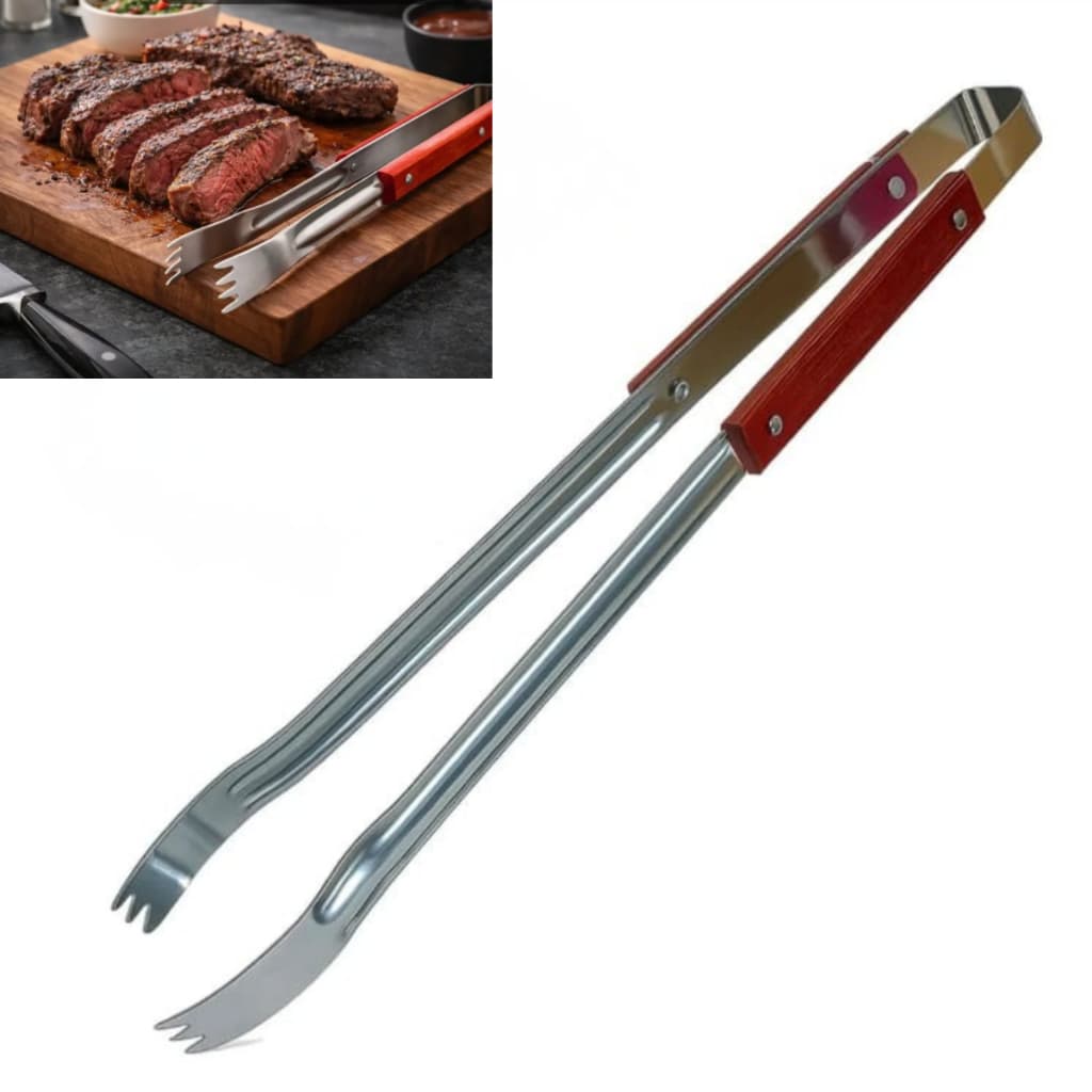 Pegador Churrasqueiro Carne Aço Inox Cabo Madeira Resistente 47,5cm