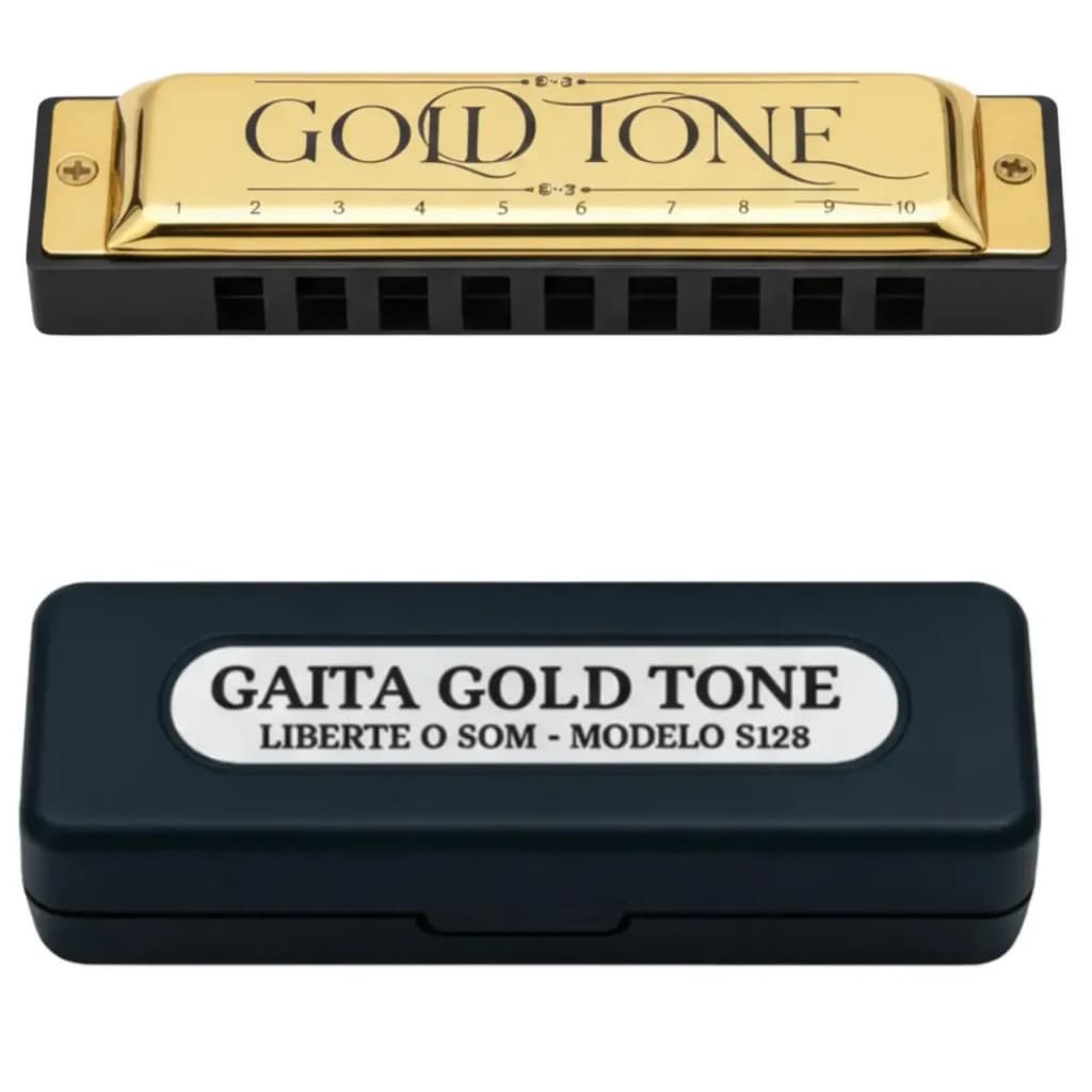 Gaita de Boca Harmônica Diatônica Profissional Premium Afinação C Dó Estudo Iniciante Profissional Dourada Blues Jazz
