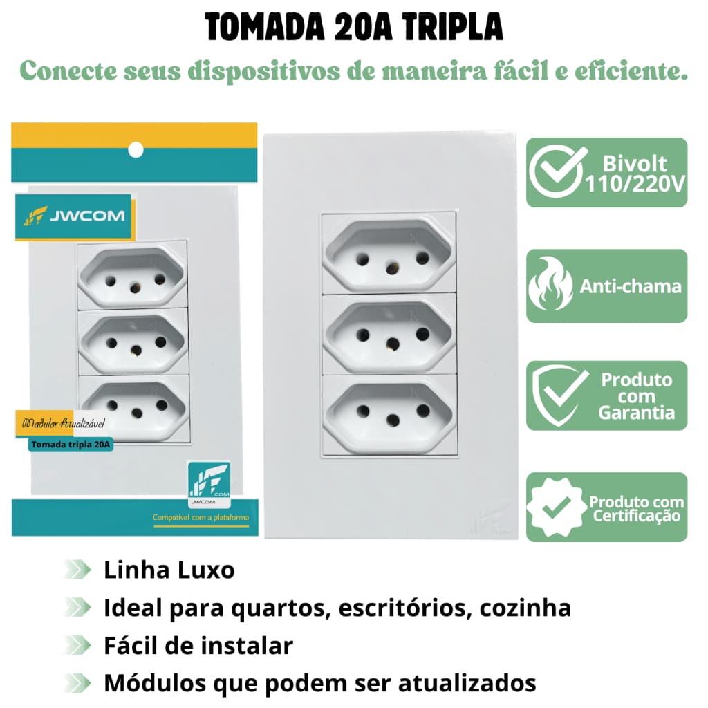 Tomada 20a Tripla 2p+t Placa 4x2 Modular