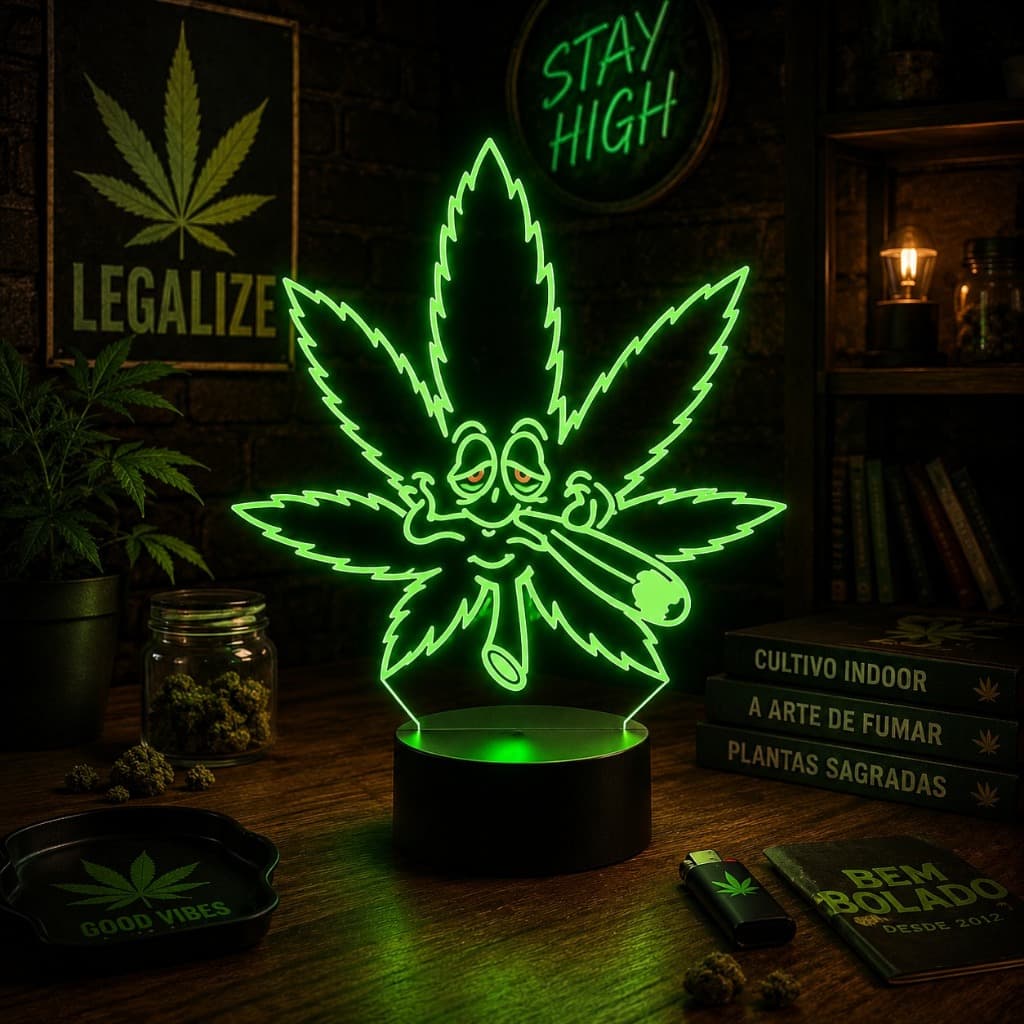 Luminária Led 3D Maconha Abajur Presente Criativo Decoração Multicores