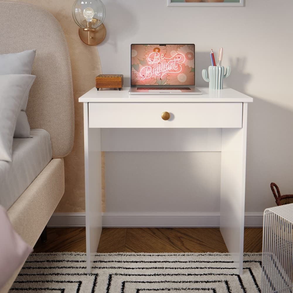 Escrivaninha De Quarto Estilo/Canto/Notebook Com Gaveteiro Puxador Cromado Cores
