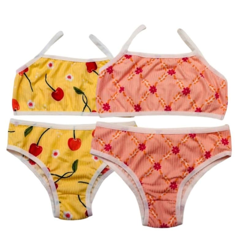 Kit 2 Conjuntos Infantis Menina Moça Top e Calcinha - Suede Estampado (1 a 12 anos)