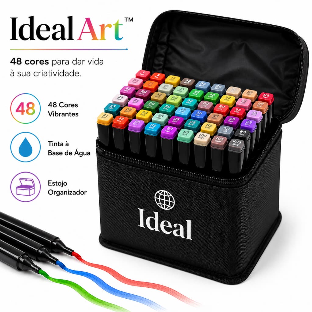 Estojo 48 Canetas Hidrográficas Coloridas para Desenho Pintura Lettering IdealArt™