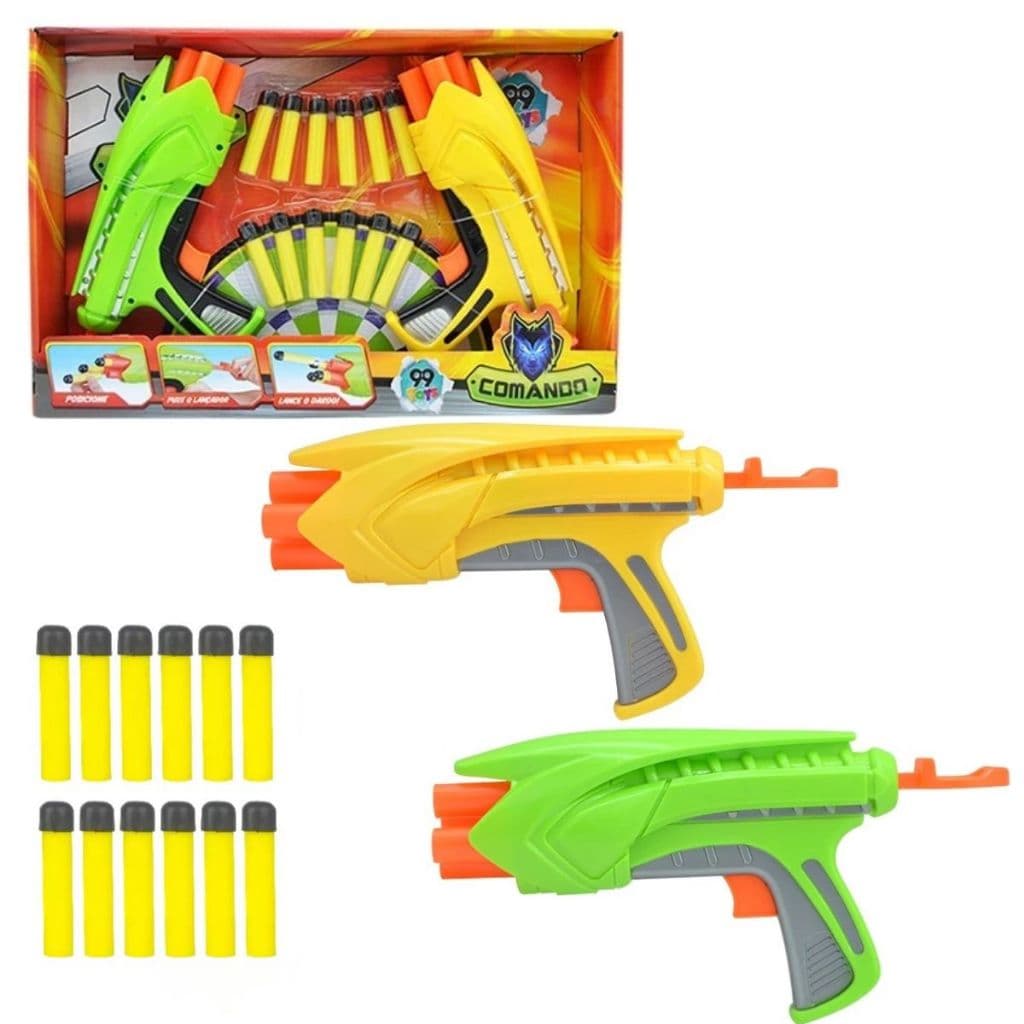 Conjunto com 2 Lança Dardos + 12 Dardos Espuma Macios Pistola Lança Dardos