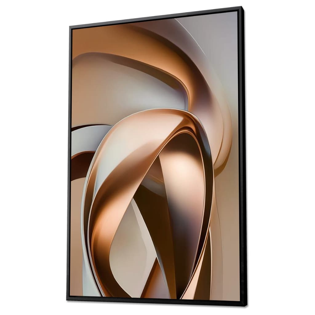 Quadro Decorativo Abstrato Formas Círculos Fluidez Tons de Dourado com Moldura Sala Escritório Cozinha 90cm