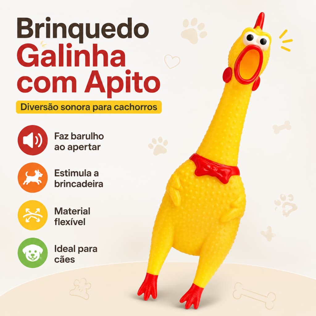 Frango Sonoro para Cachorro Brinquedo Mordedor Pet com Apito