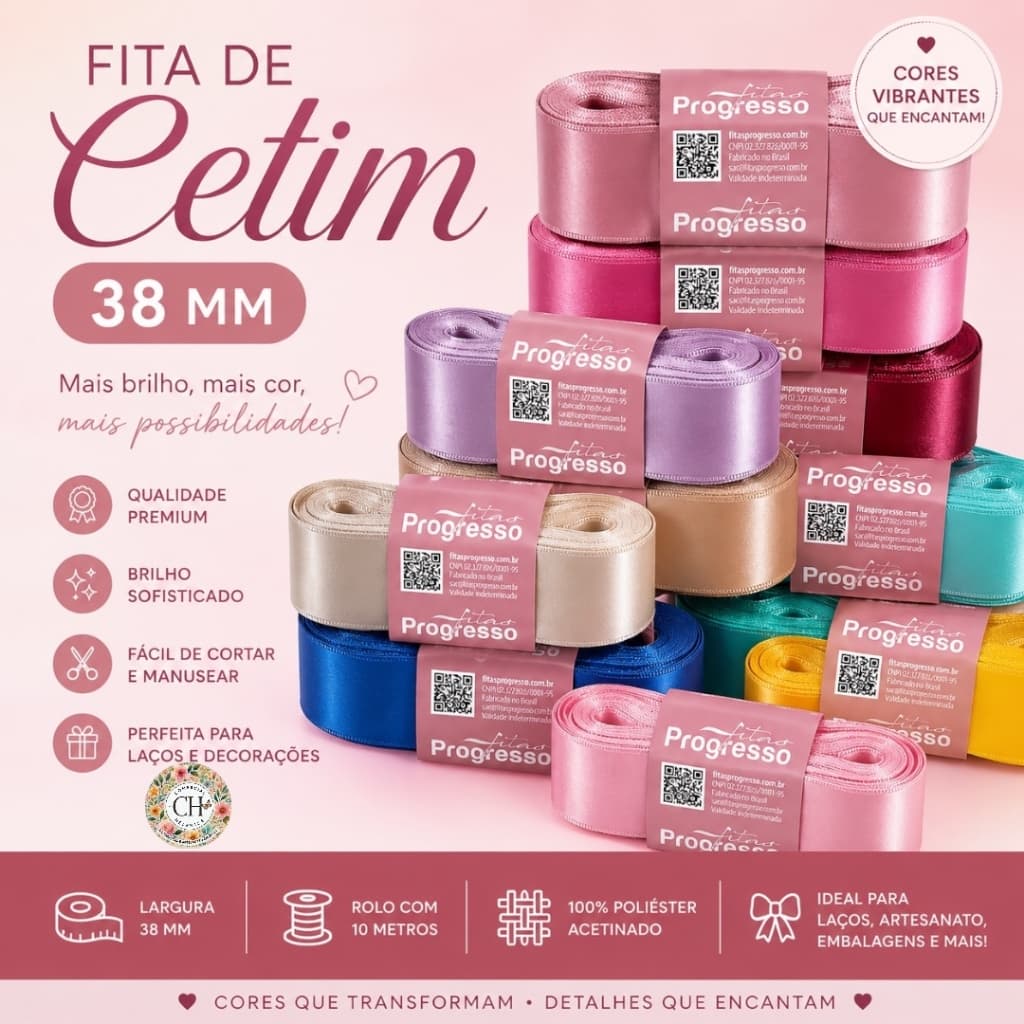 Fita de Cetim Progresso  Nº9 (38mm) 10 Metros Laço, Caixas para Padrinhos Personalizados de Luxo