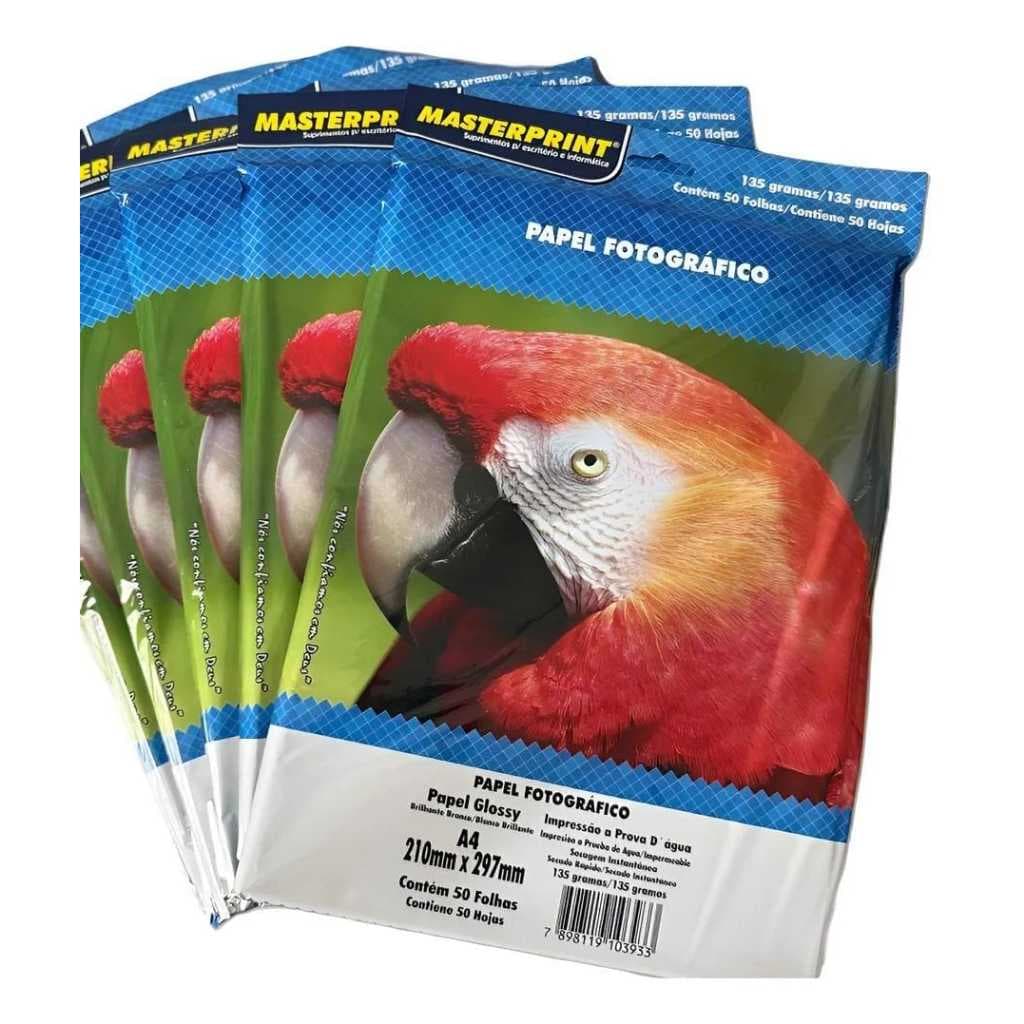 Papel Fotográfico Glossy 135g A4 Branco Brilhante 300 folhas