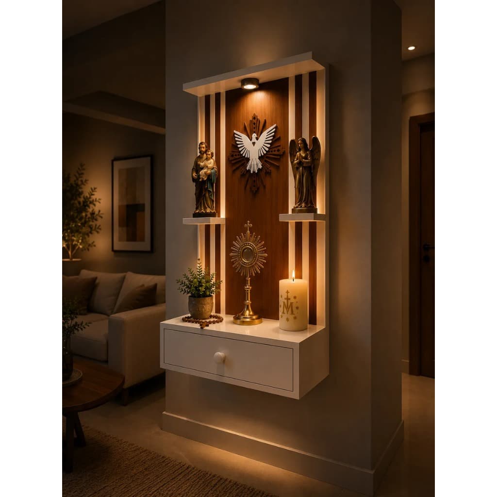Oratorio Altar Ripado Para Parede Santo Capela Oração C/led