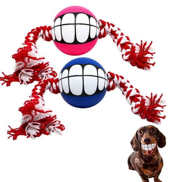 KIT 02 Brinquedos mordedor Pet BOLINHAS SORRISO COM CORDA