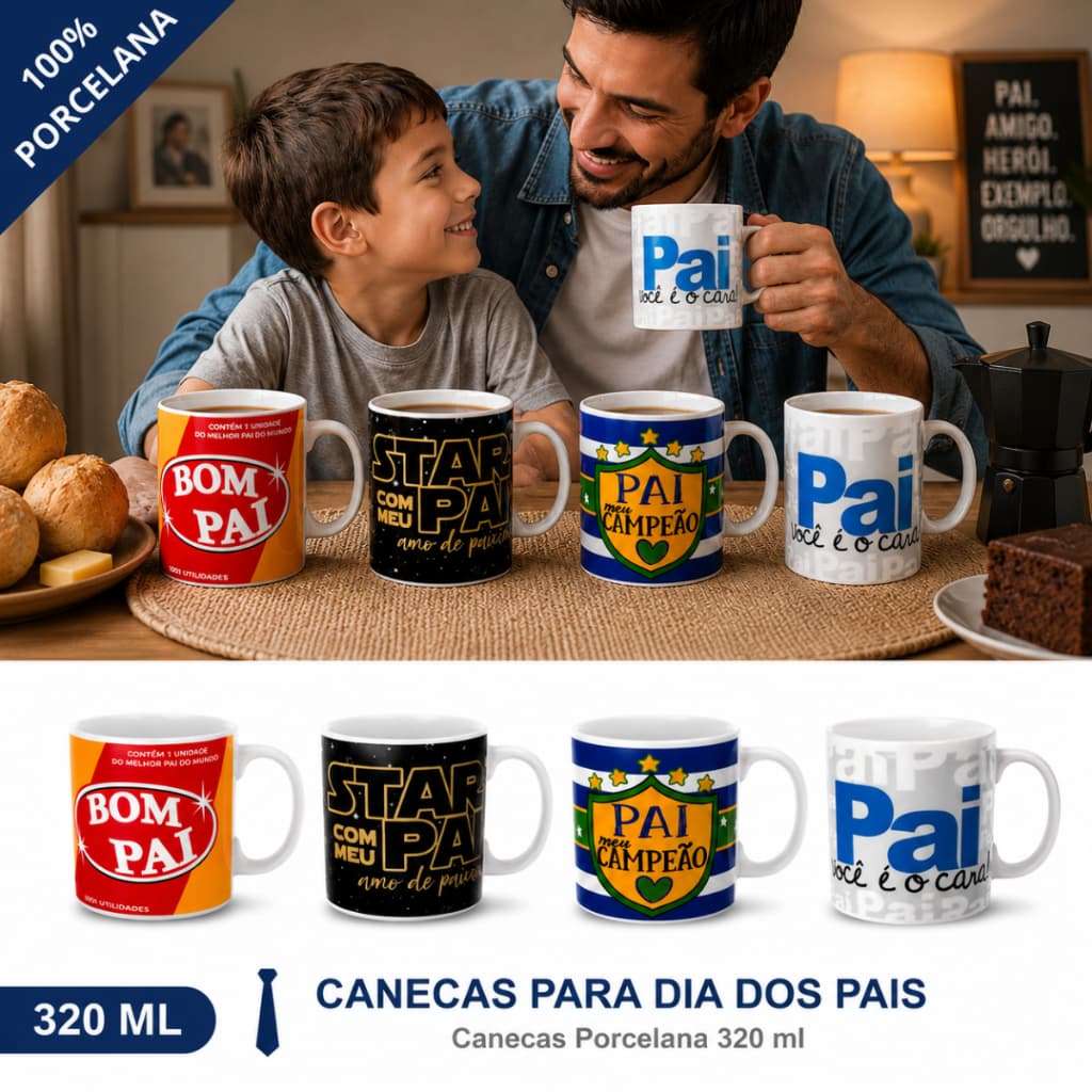Caneca de Porcelana 320ML Dia dos Pais ótima qualidade