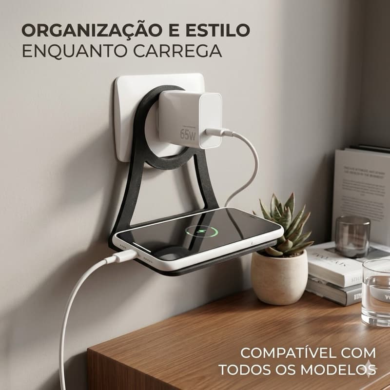 Suporte de Parede para Celular e Carregador | Organizador de Tomada | suporte de celilar pratico tomada