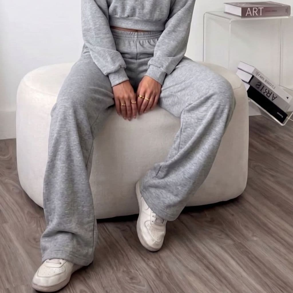 Calça De Moletom Feminina Wide Leg Perna Larga Cintura Alta Tendência Confortável Streetwear