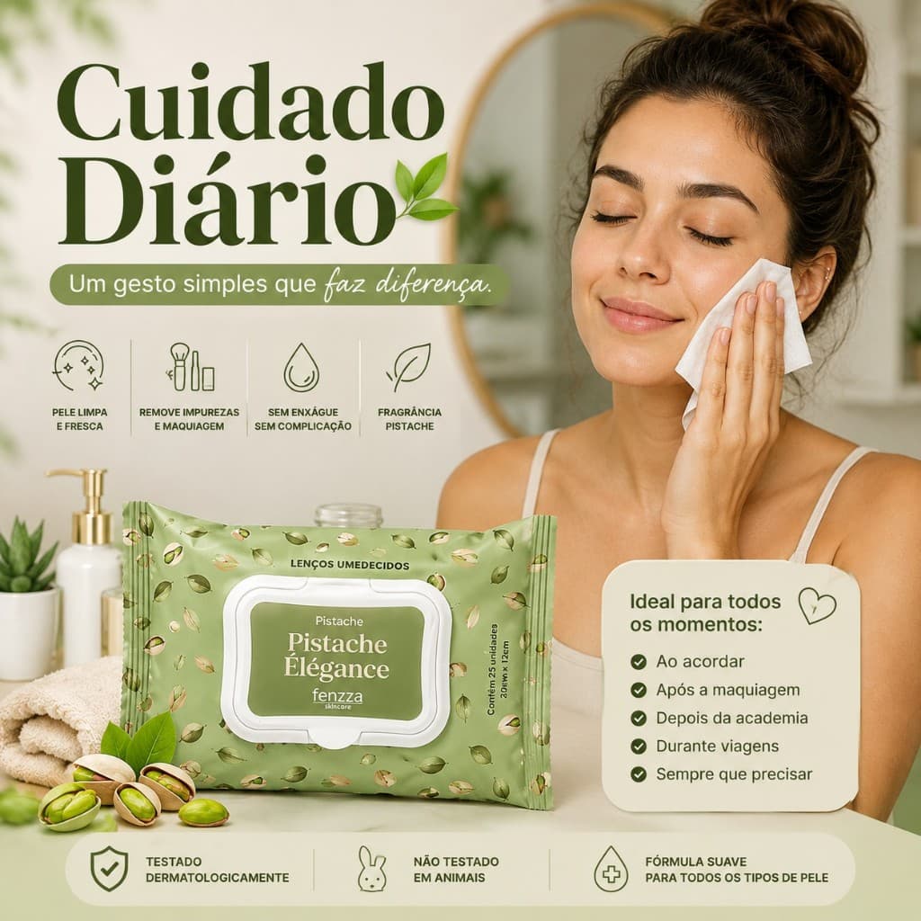 Lenços Umedecidos Skincare Pistache da Fenzza