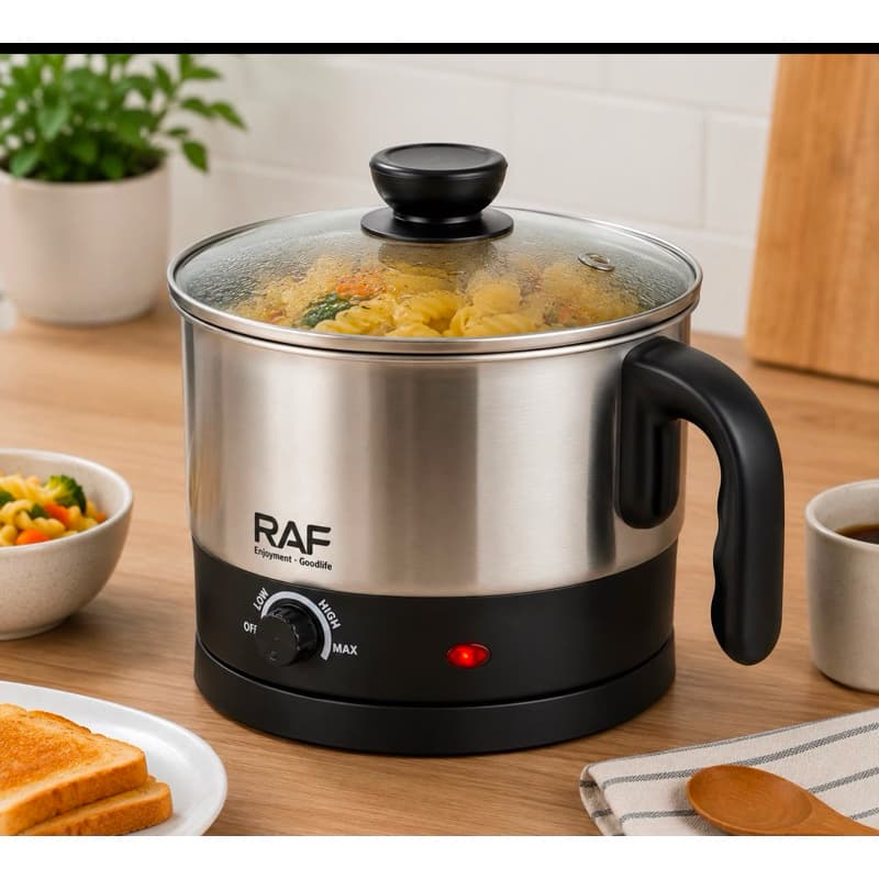 Panela Elétrica RAF 1,5L Aço Inox Multifuncional Cozinha Macarrão Ovos Sopa Miojo Quarto Apartamento