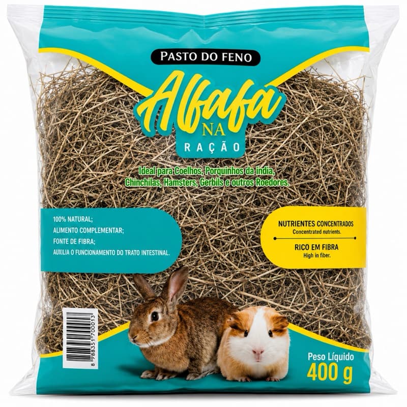 Alfafa para Coelhos e Roedores 400g | Feno Natural Rico em Fibra para Coelho, Porquinho da Índia, Chinchila e Hamster