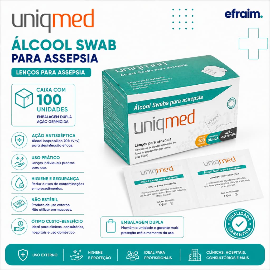Álcool Swab Uniqmed 70% Assepsia Cx 100 Unidades