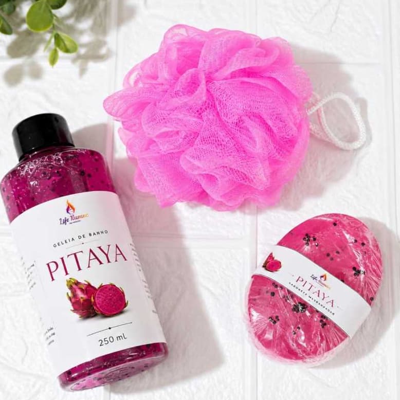 Kit Banho Pitaya | Geleia 250ml + Sabonete Massageador + Bucha