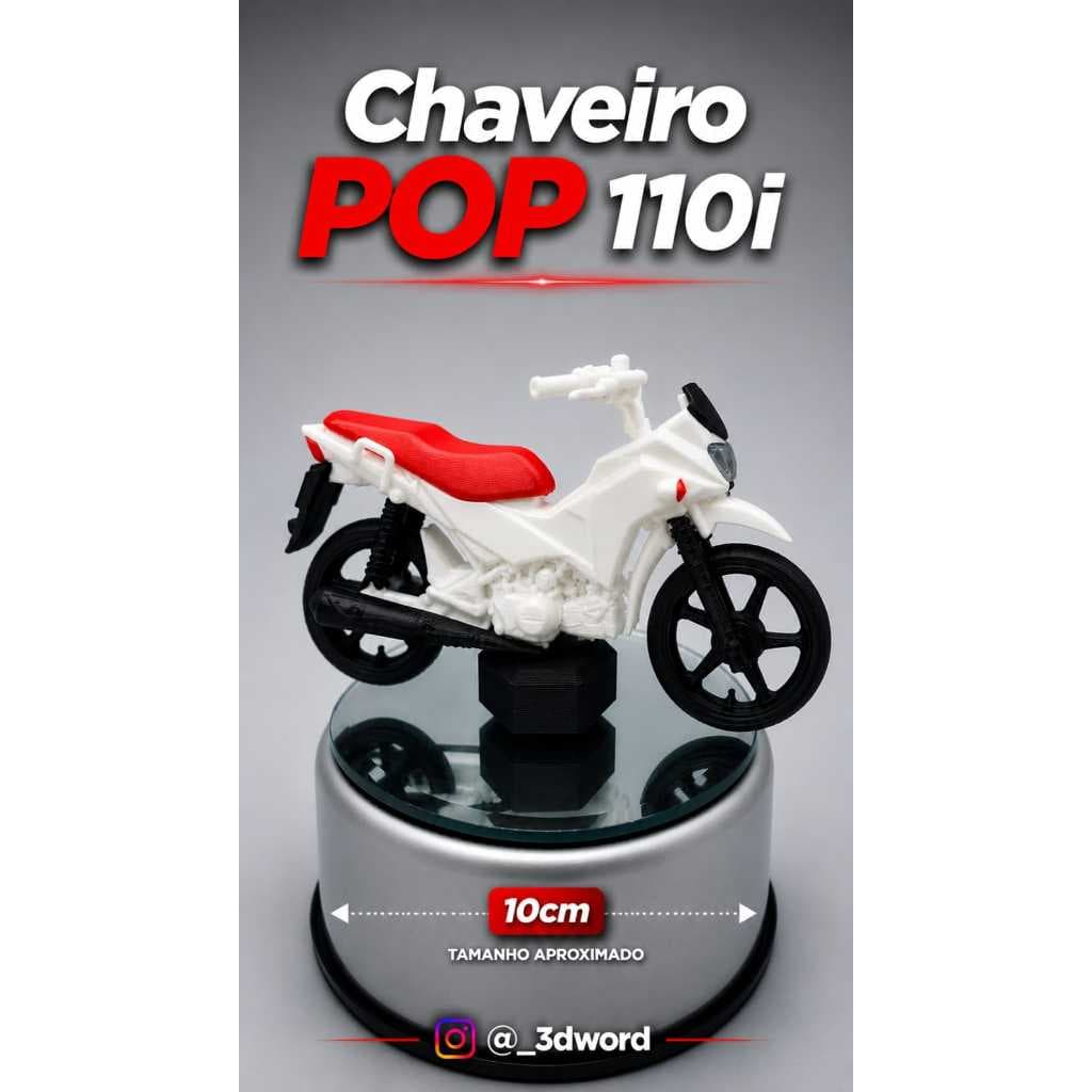 Chaveiro Moto POP 110i 10cm em Impressão 3D PLA, Rico em Detalhes, Resistente, Ideal para Presente e Coleção