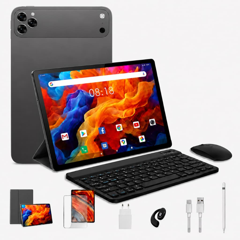 Tablet N17 Wifi com chip 10.1 10000mah Android 14, 6GB RAM 256GB Teclado+Mouse+Fones de ouvido Bluetooth Câmera