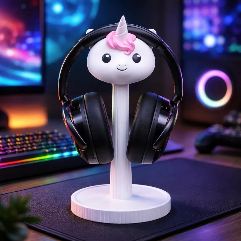Suporte para Headset Unicórnio Impresso em 3D | Organizador de Fone Gamer e Decoração Geek Ajustáve