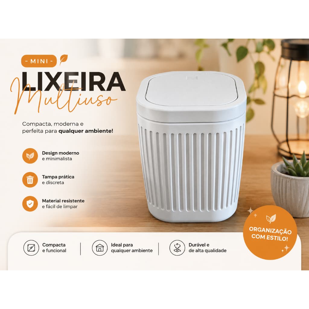Mini Lixeira de Mesa com Tampa | Moderna, Compacta e Minimalista para Escritório e Cozinha