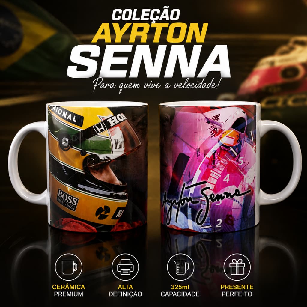 Caneca Ayrton Senna F1 325ml | Coleção Exclusiva | Presente para Fãs de Fórmula 1 | Cerâmica Premium