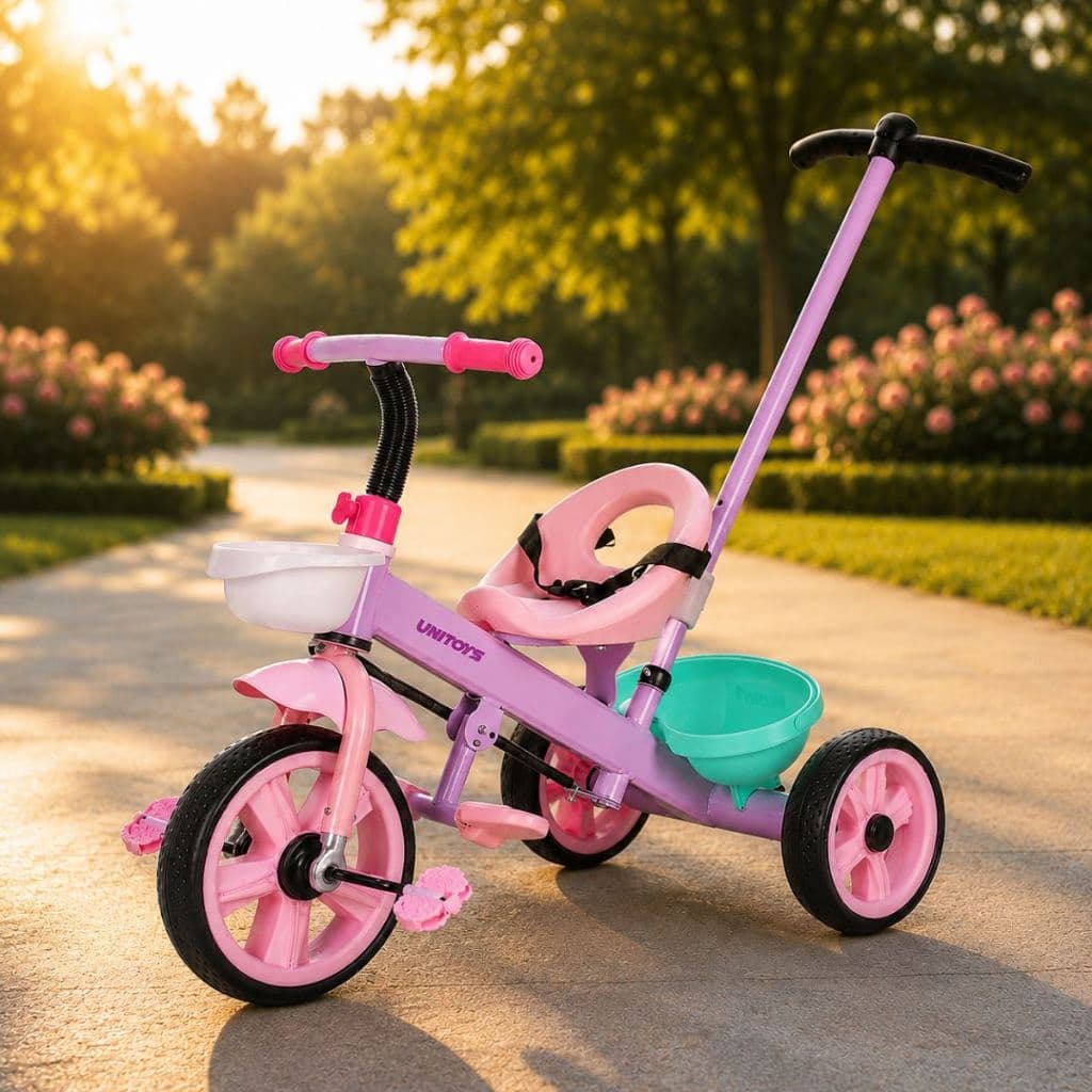 Triciclo Infantil com Cadeirinha e Empurrador Passeio Rosa