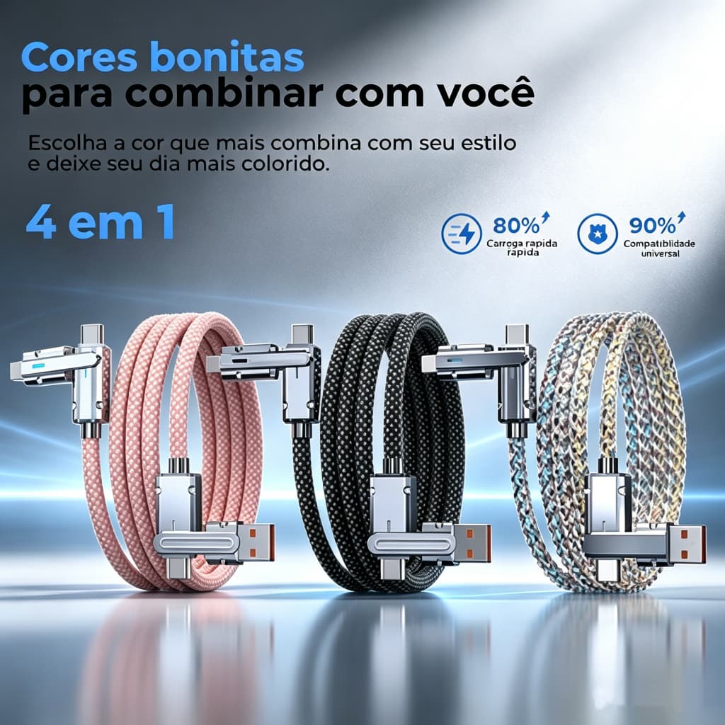 4 em 1 Cabo de carregamento super rápido de 100 W Adequado Para Todos Os Telefones Celulares Com Conectores USB Tipo C