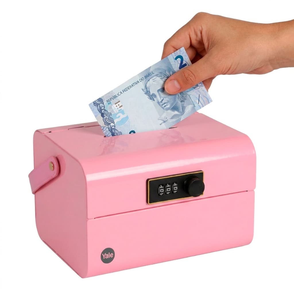 Cofre Infantil  com Senha 3 Digitos Yale Cofrinho Educativo Rosa