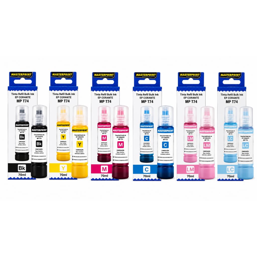 KIT 6 REFIL TINTA 504 544 COMPATÍVEL PARA EPSON MASTERPRINT L1110 L3110 L3150 L3250 L4150 L4160 L5190 BK C M Y LC LM