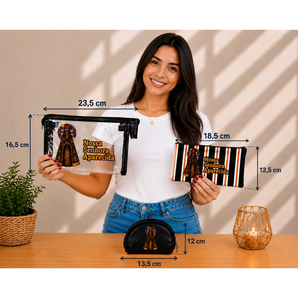 Kit Trio Nossa Senhora - 3 Peças Feminina - Necessaire e Bolsinhas  – Versátio Pratica Organização