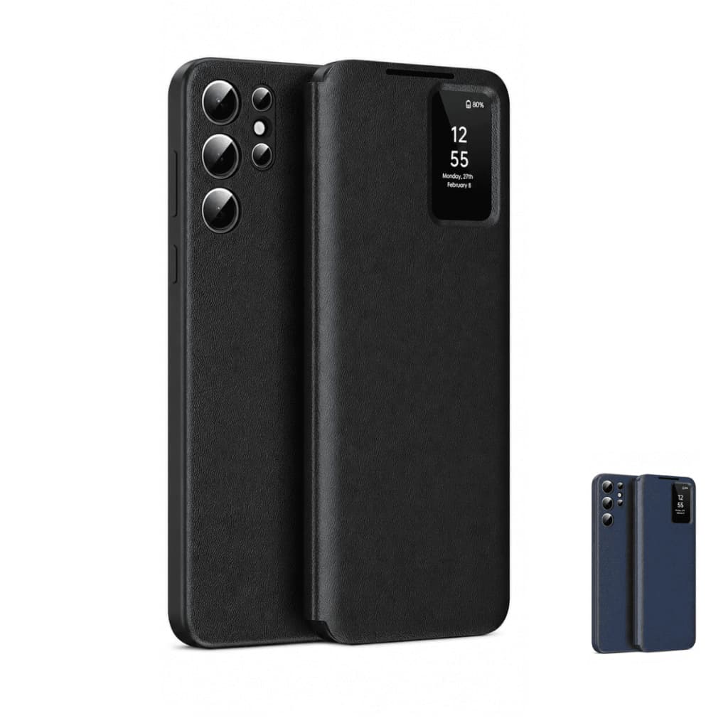 Capa Smart View Wallet Premium Para Galaxy S25 Ultra Carteira Flip Com Janela Porta Cartão Couro Sintético