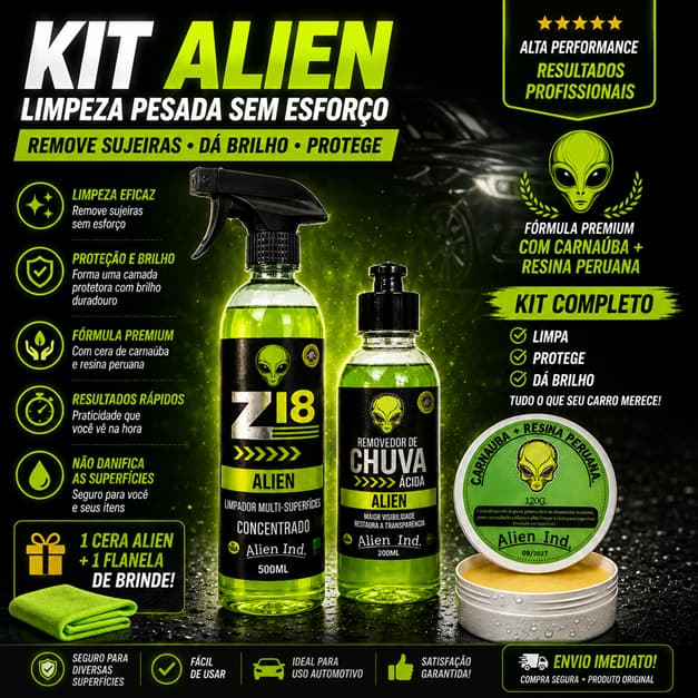 Kit Cera De Polimento E Limpeza Interna E Externa Alien Ind