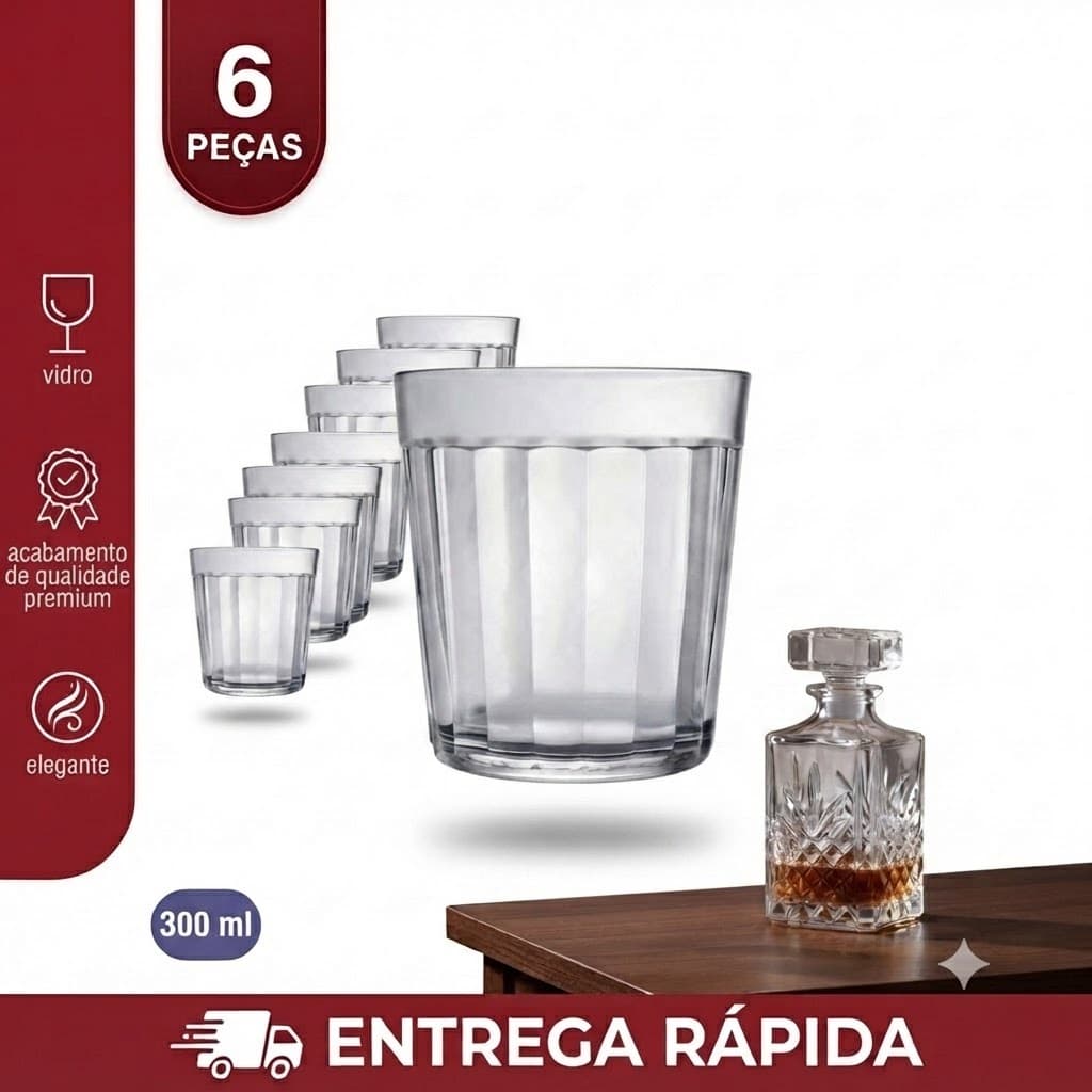 Kit Jogo de 6 Copos Para Whisky Copo Americano Rocks 300ml - Nadir Figueiredo
