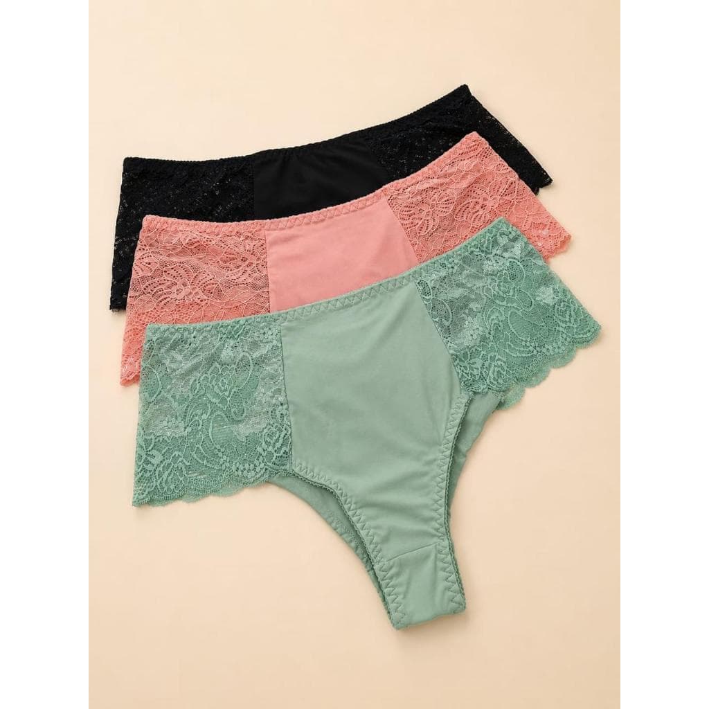 Kit 5 Calcinha Fio Duplo Cintura Alta Três Pontos Tanga Fio Dental Rendada Calcinha Sensual Feminina