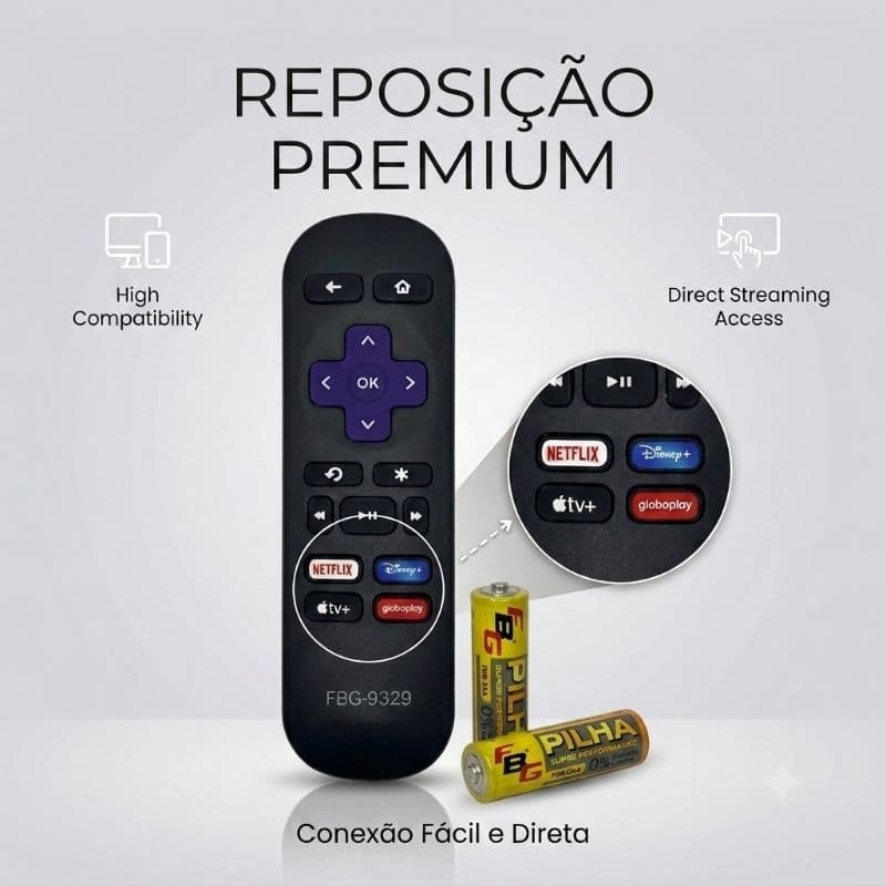 Controle Remoto Roku Express - Teclas de Atalho e LED Infravermelho