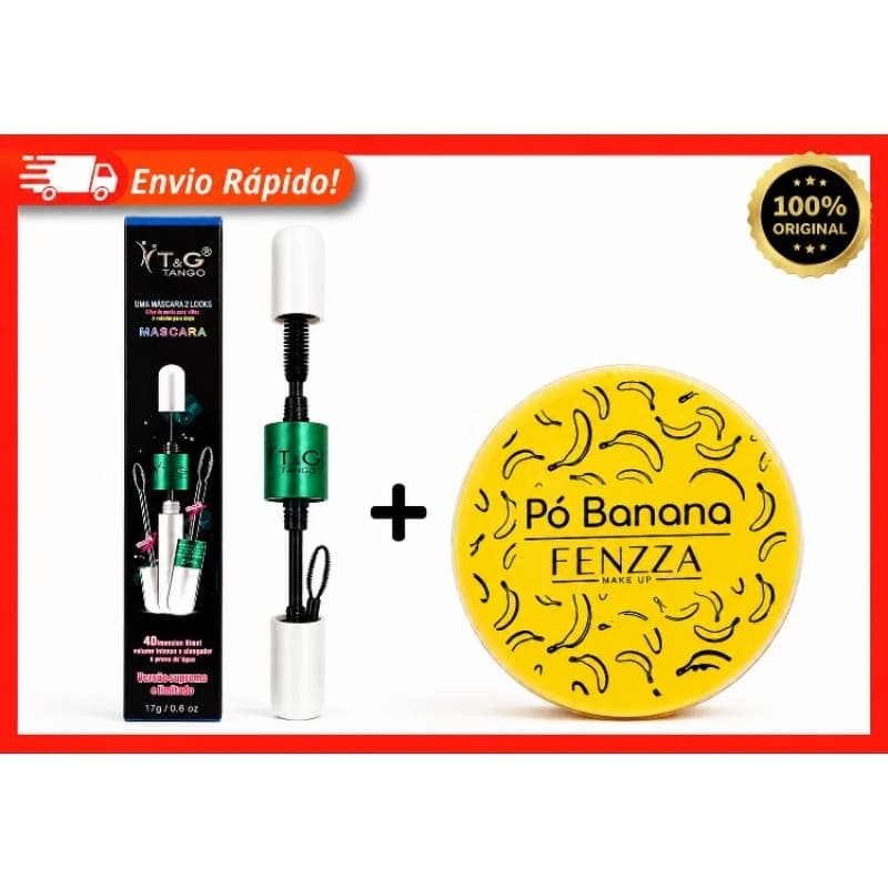 Kit Máscara de Cílios 2 em 1 T&G Tango + Pó Banana Fenzza | Volume, Alongamento e Acabamento Matte