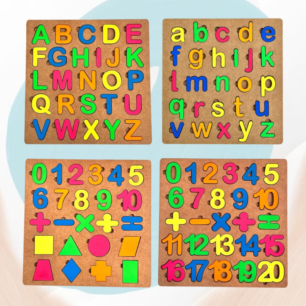 Tabuleiro Educativo Alfabeto Maiúsculas + Minúsculas + Números e Formas + Kit de Vogais e Números